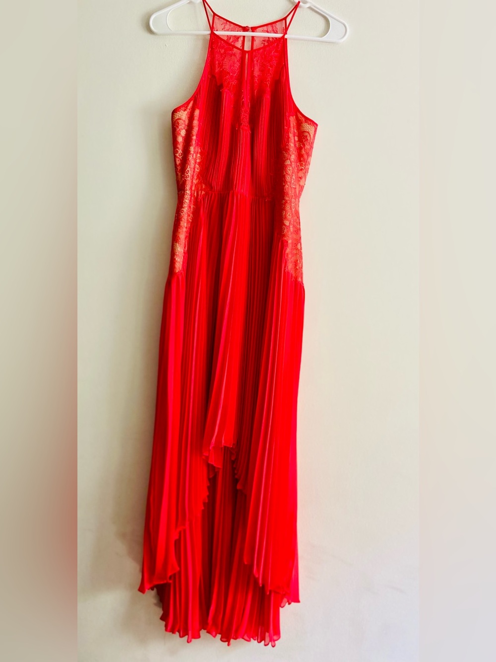 BCBGMaxAzria Coral High-Low Pleated Evening Dress